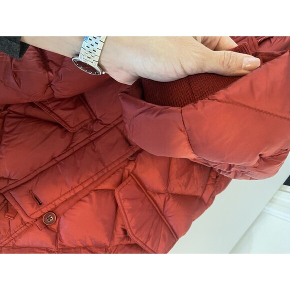 Abercrombie Fitch Down Quilted Jacket Medium Burgundy Womens Hooded Long Button - Picture 16 of 16